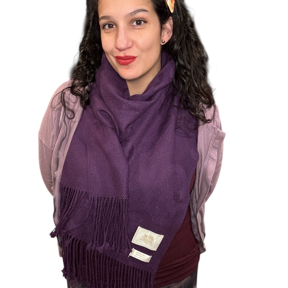 Coach Vintage Purple Op C Cashmere Fringe Soft Luxe Winter Weap - Picture 5 of 5